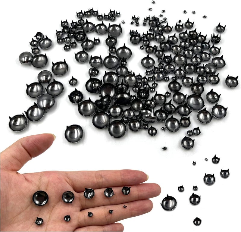 honigo 200pcs Nailheads Dome Studs Rivets Gun Metal Solid Brass 2/3/4/5/6/7/8/9/10/12mm 4 Prongs Spikes Spots for Leather Craft Clothes Belt Bag Shoes Decorations Totes DIY Craft - Image 5
